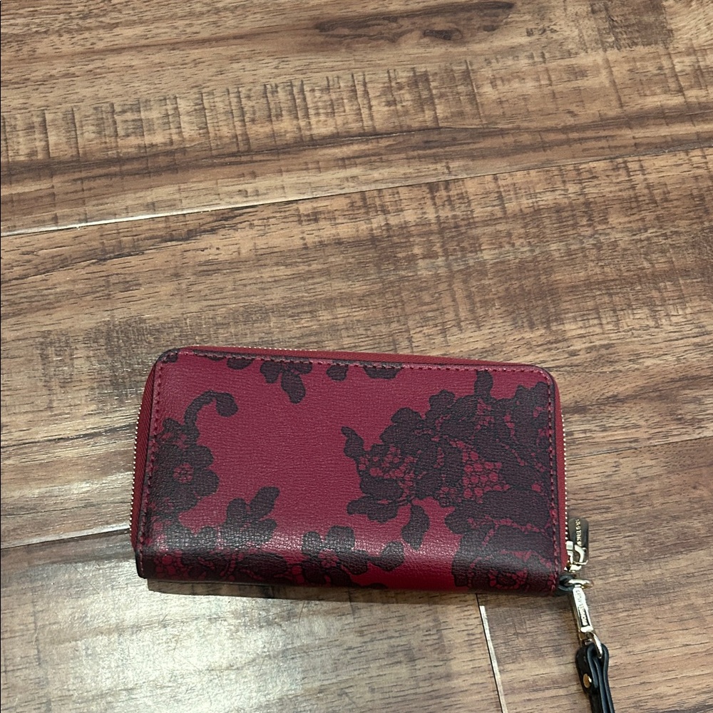 Michael Kors Burgundy Floral Tote and Wristlet Wallet Combo - Picture 6 of 8